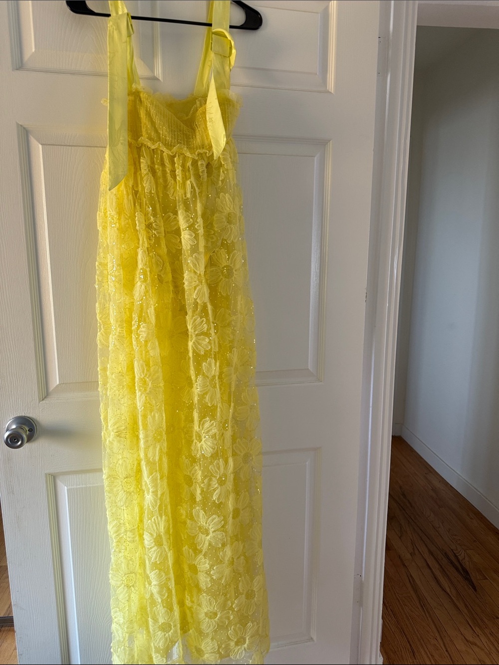 For Love And Lemons Yellow Floral Lace Dress with Bow Straps